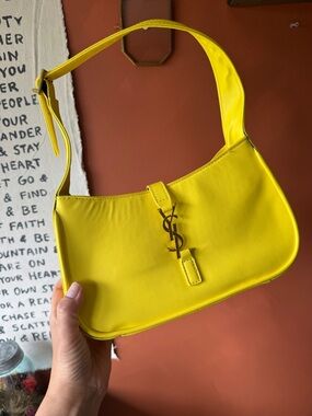 Saint Laurent Lemon Yellow Leather Shoulder Bag with YSL Logo